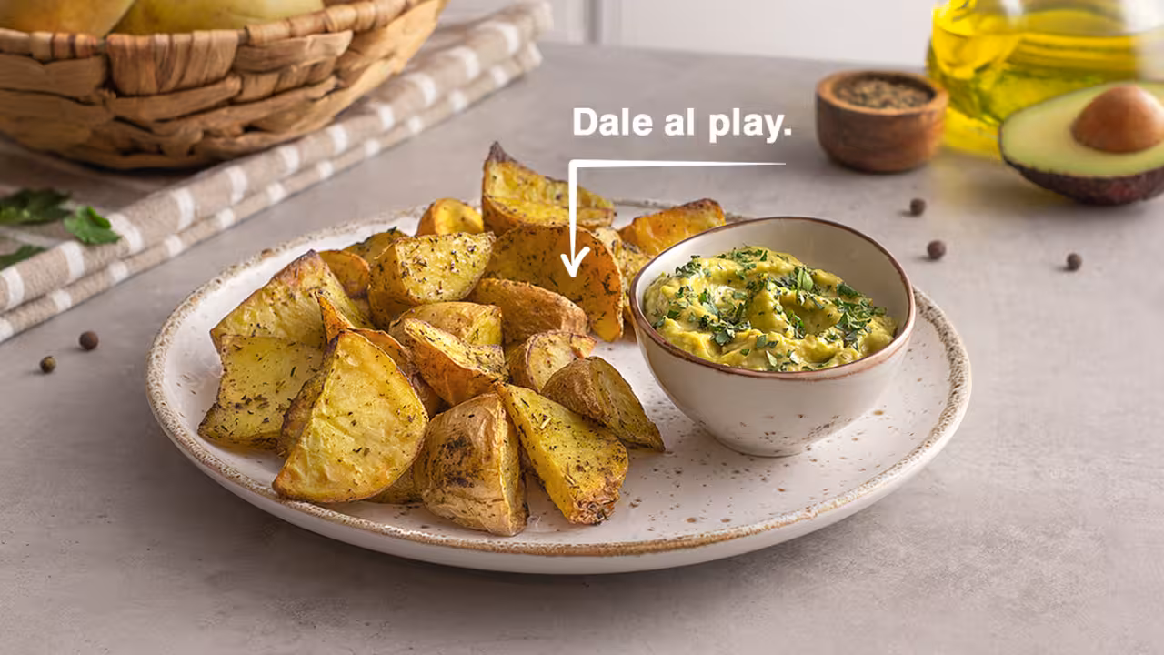 Patatas especiadas al horno con guacamole