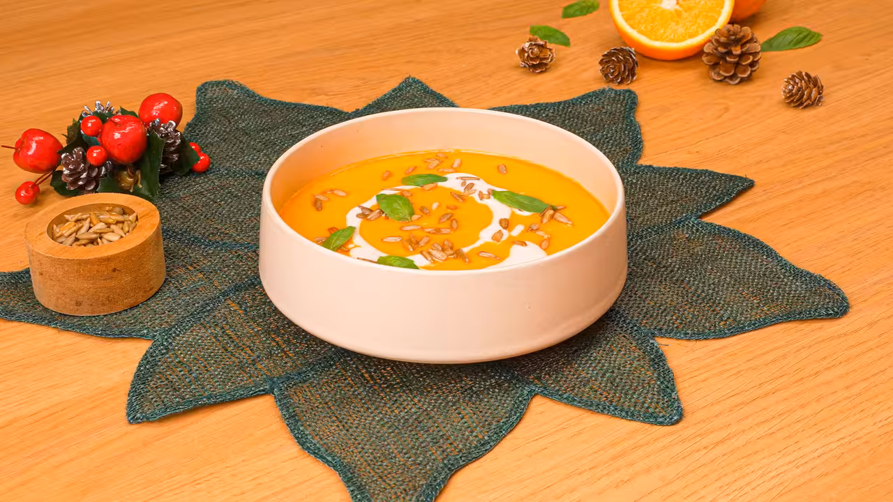 Crema de verduras y naranja