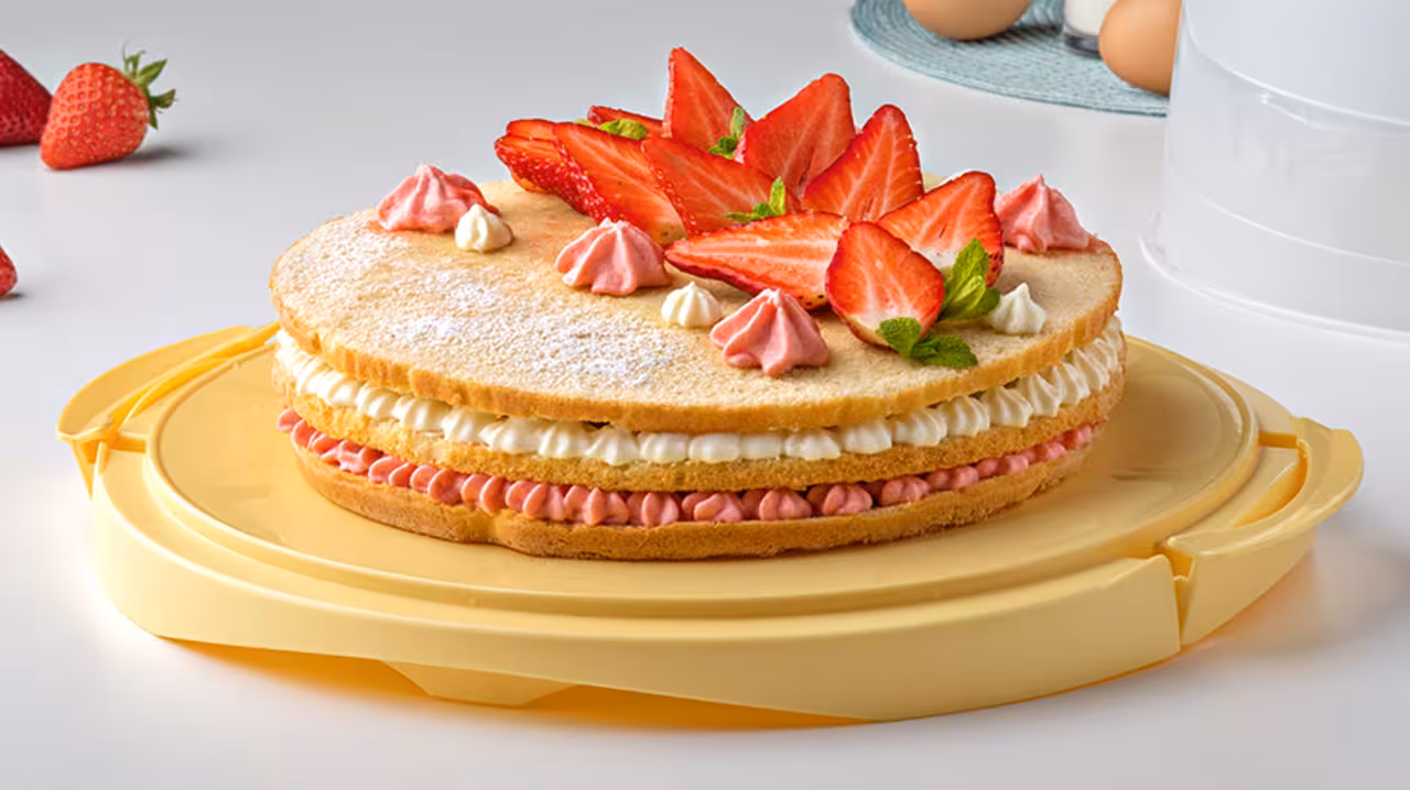 Bizcocho relleno de fresas y nata