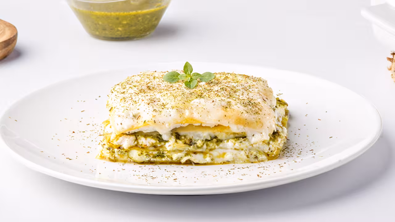 Lasaña de pesto y ricotta