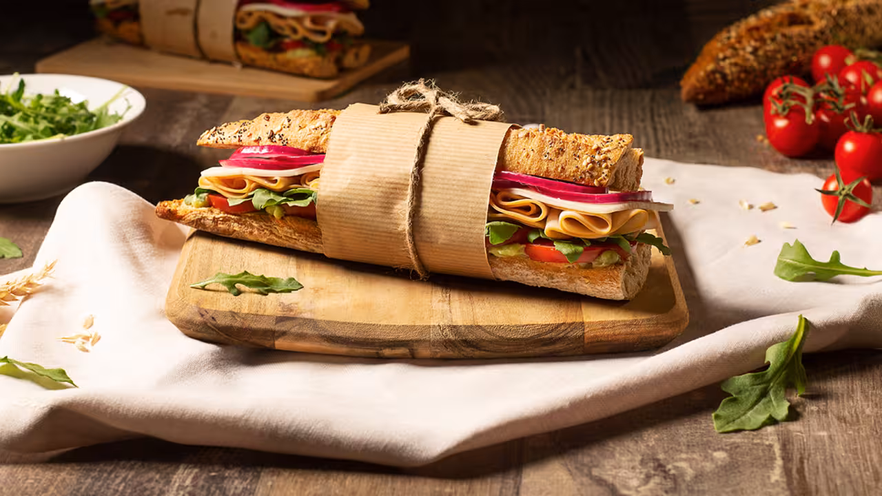 Bocadillo vegetal con pavo