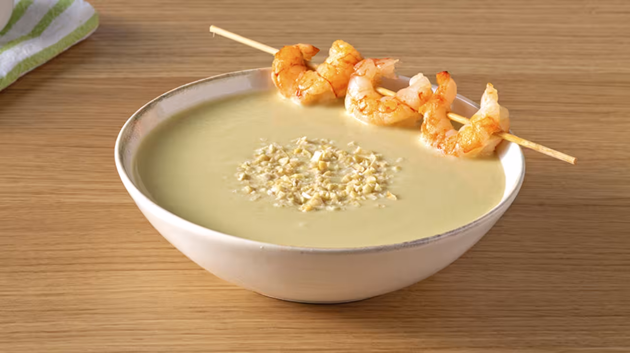 Crema de judías verdes con gambas