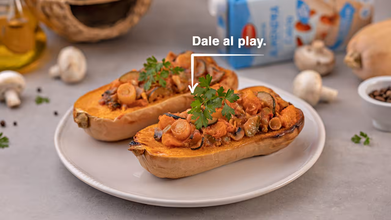 Calabaza rellena de verduras