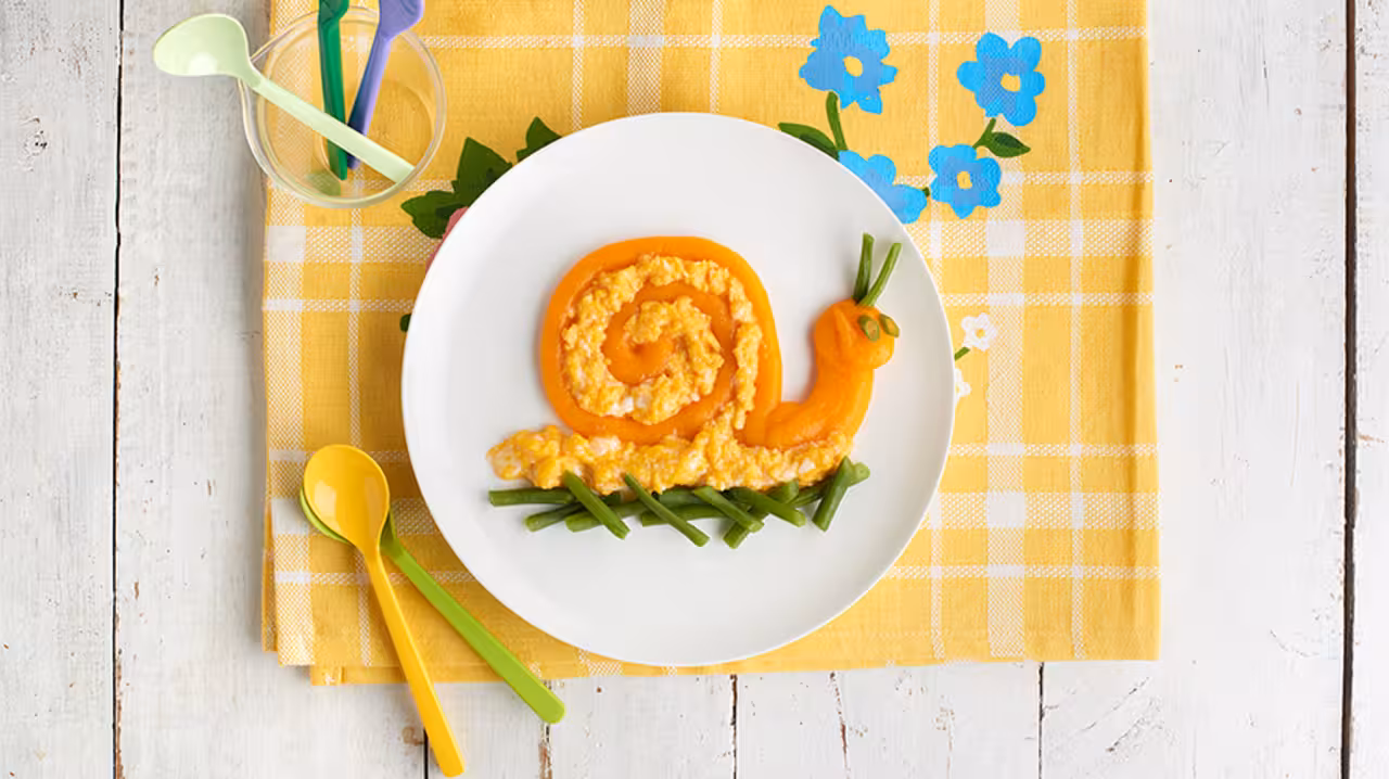 Huevo revuelto con puré de calabaza y zanahoria