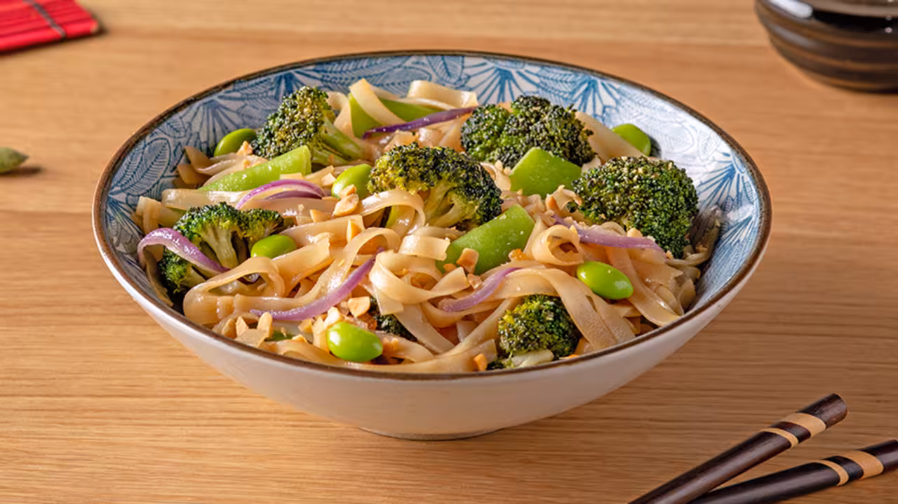 Noodles de arroz con judías verdes
