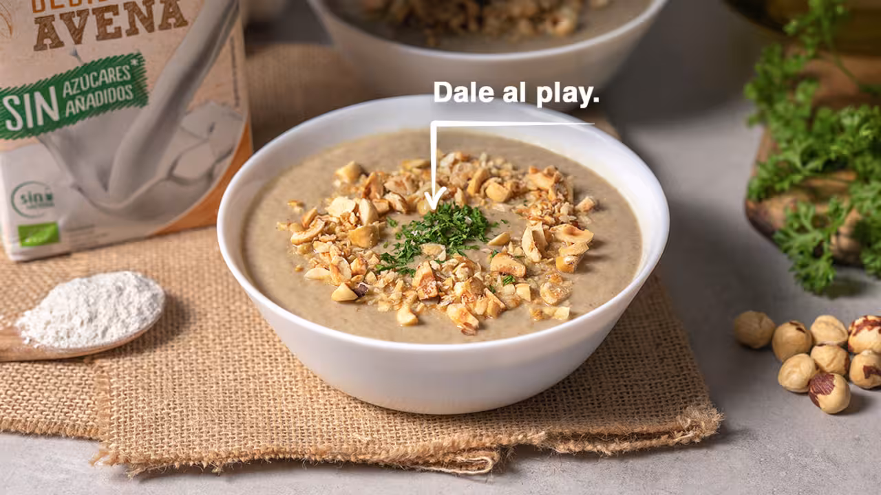 Crema de champiñones con bebida de avena