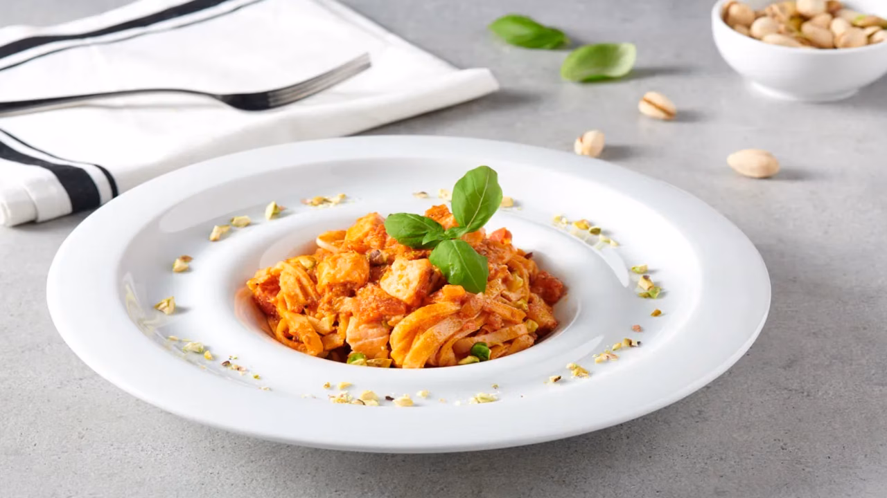 Tagliatelle naleśnikowe z sosem serowym i łososiem