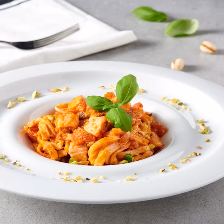 Tagliatelle naleśnikowe z sosem serowym i łososiem