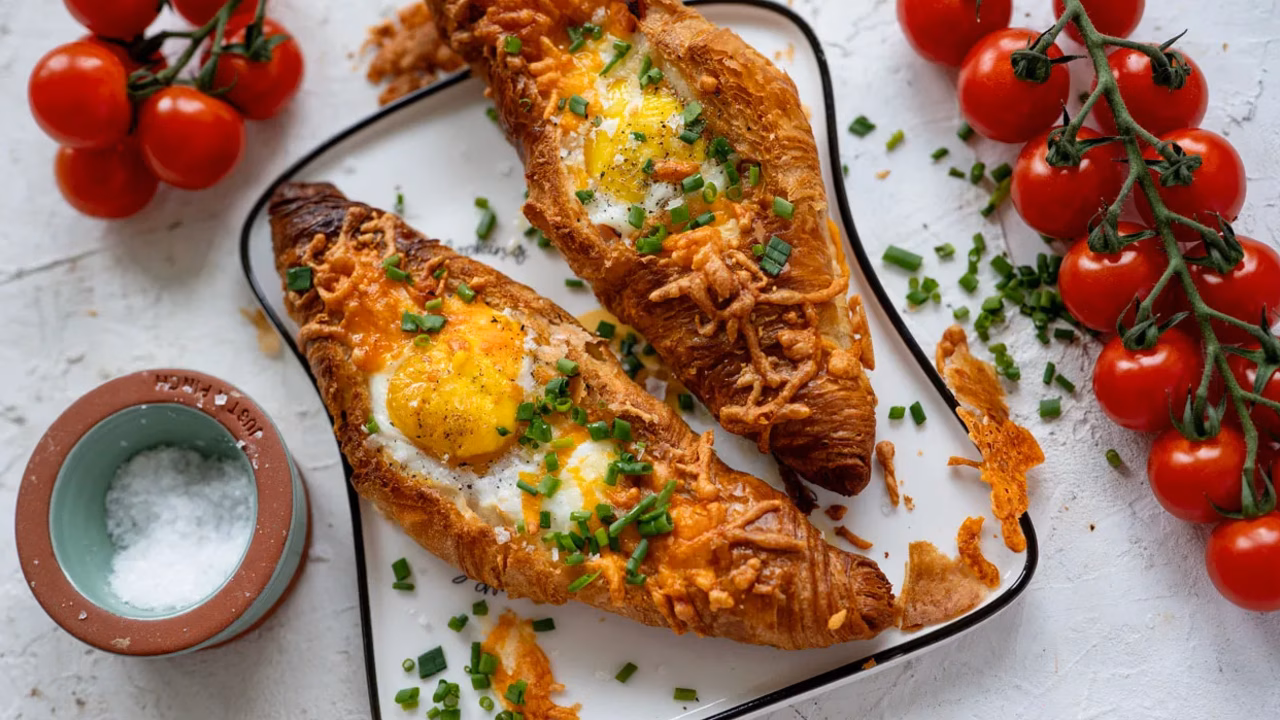 Pieczone łódki śniadaniowe w croissantach