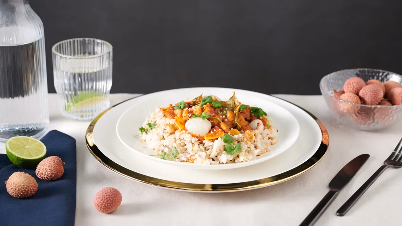 Kurczak z ostrą pastą curry i liczi!