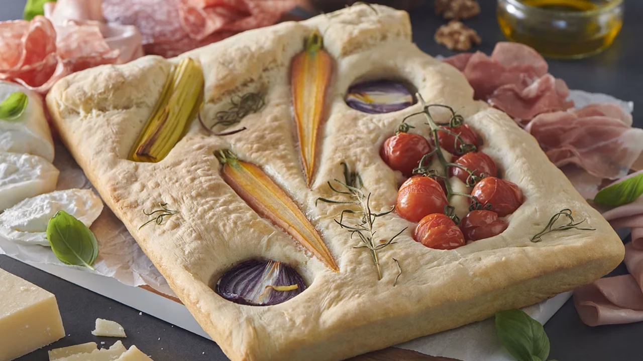 Focaccia na desce serów i wędlin