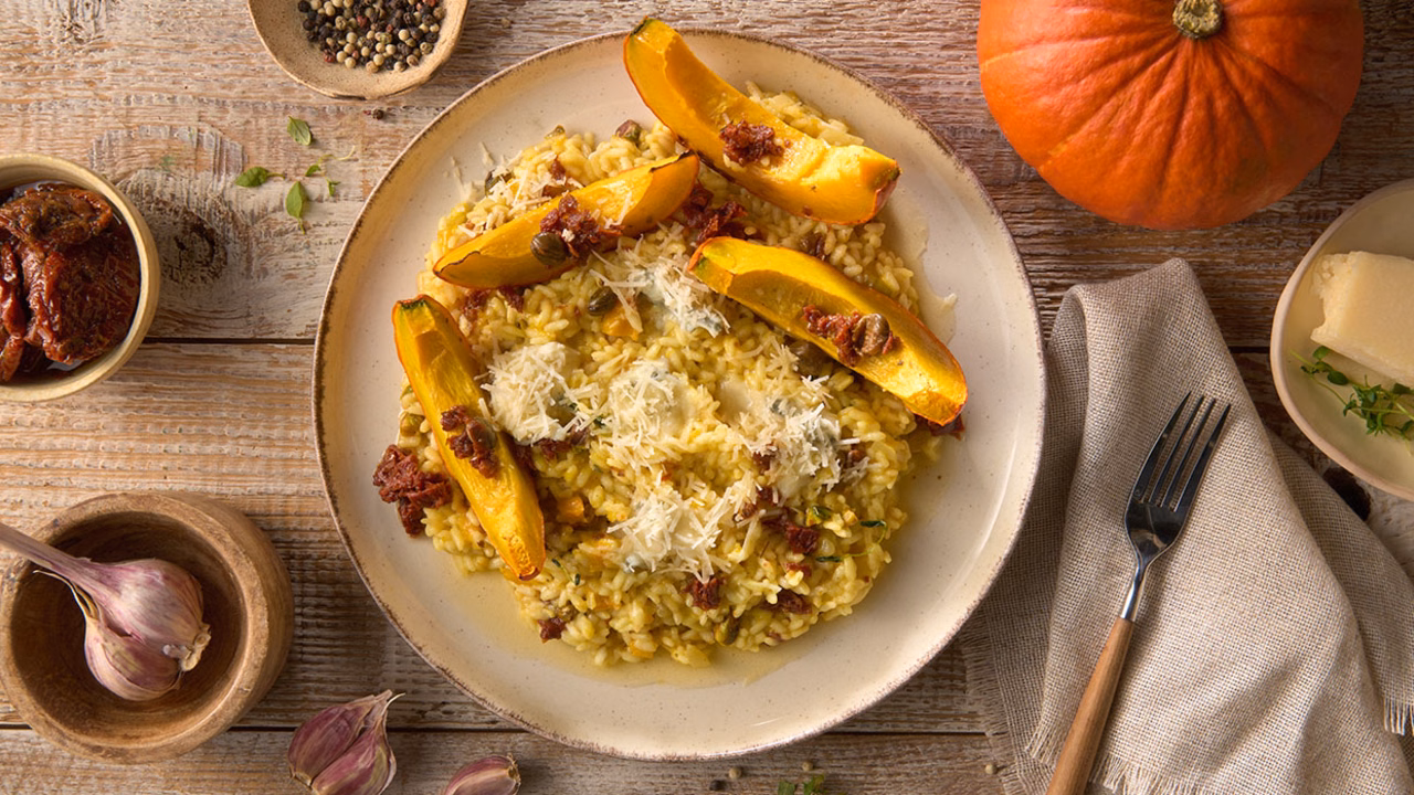 Dyniowe risotto z gorgonzolą i pistacjami