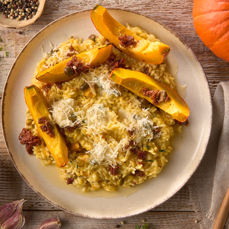 Dyniowe risotto z gorgonzolą i pistacjami