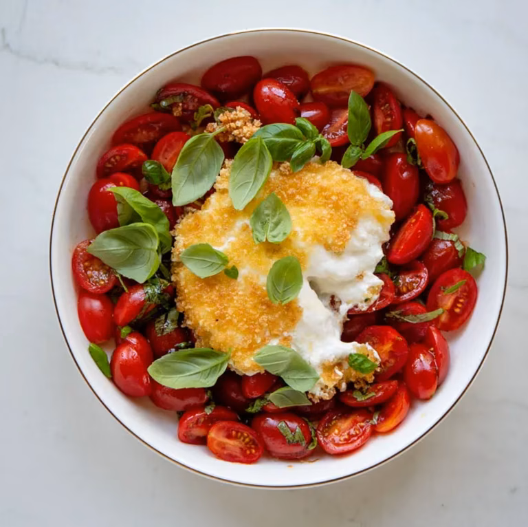 Smażona burrata z pomidorami