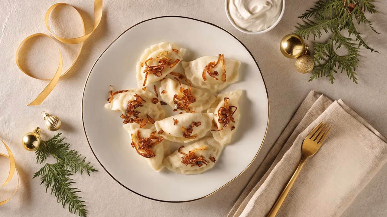 Pierogi z tofu i brązowymi pieczarkami