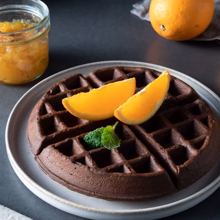 Gofry brownie z konfiturą pomarańczową