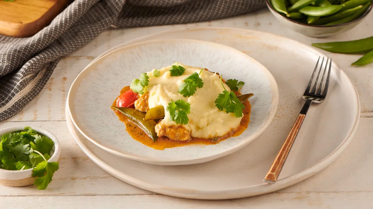 Zapiekanka z indykiem i ziemniaczanym purée