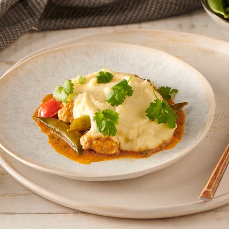 Zapiekanka z indykiem i ziemniaczanym purée