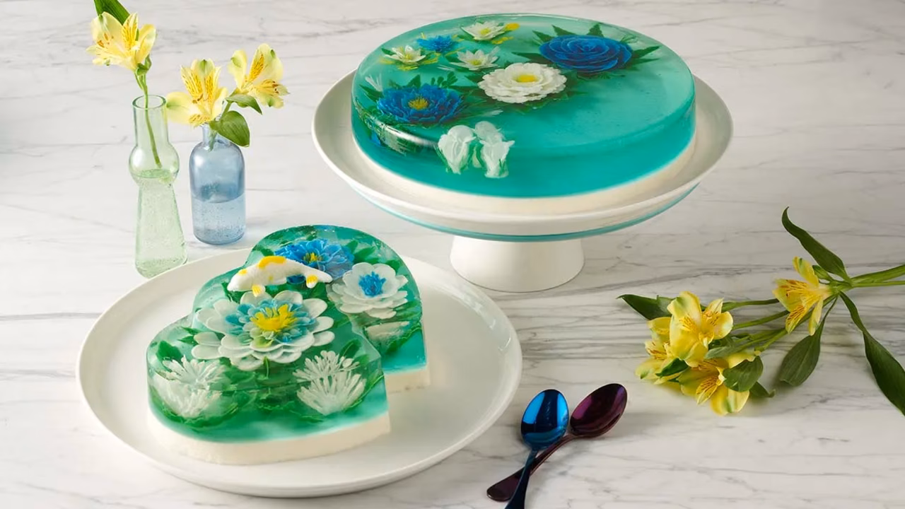 Jelly art – artystyczny sernik z kwiatami