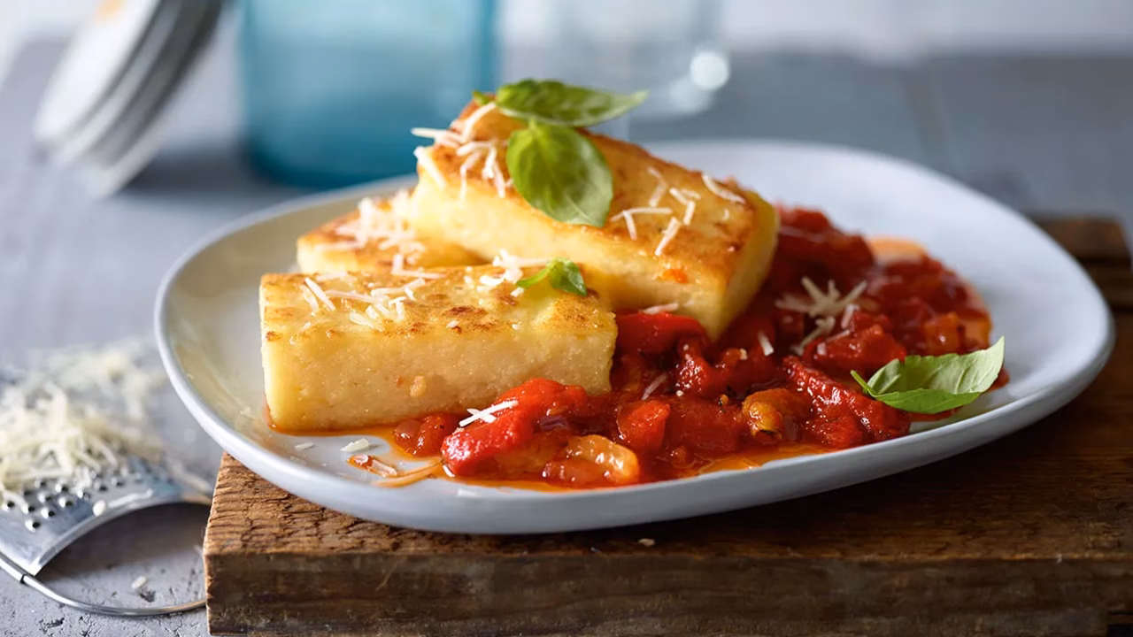 Polenta z sosem z pieczonej papryki