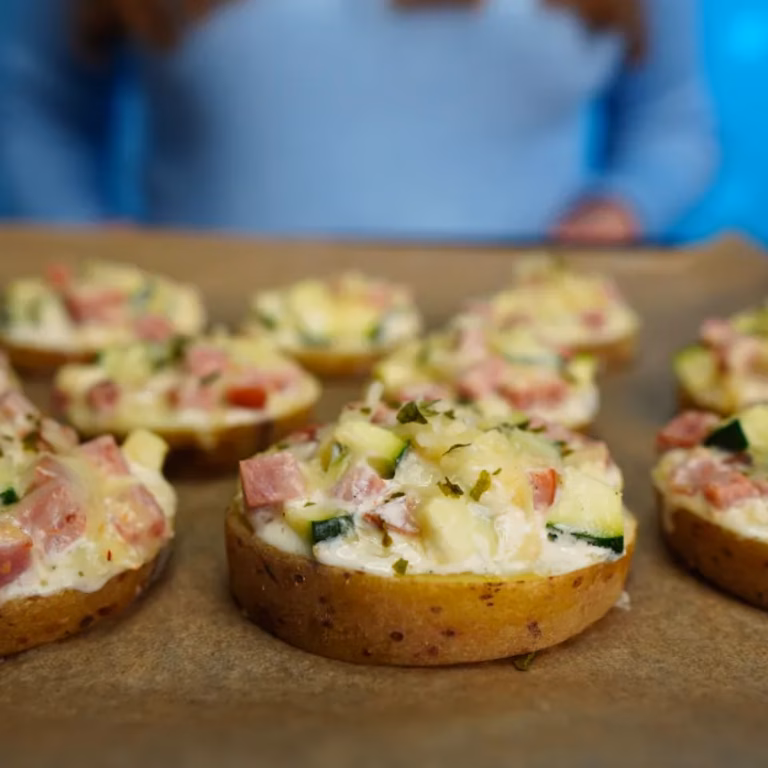 Pieczone ziemniaki z kiełbasą i cukinią