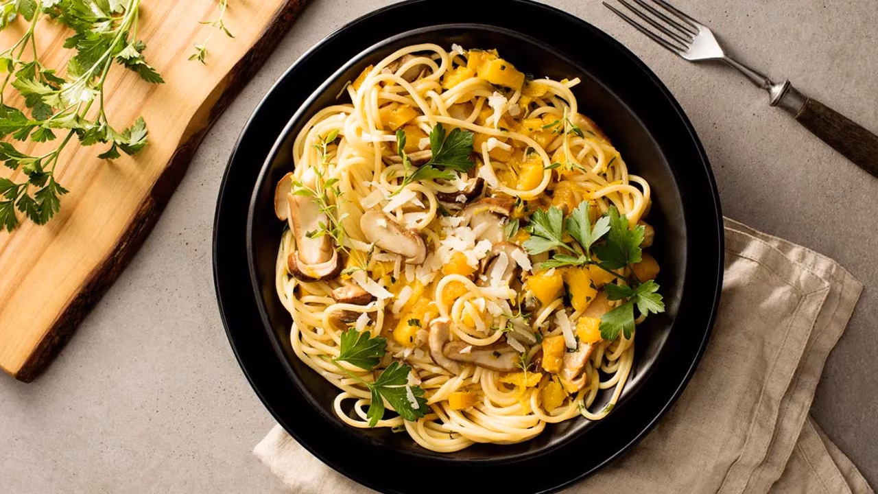 Spaghetti z dynią i borowikami