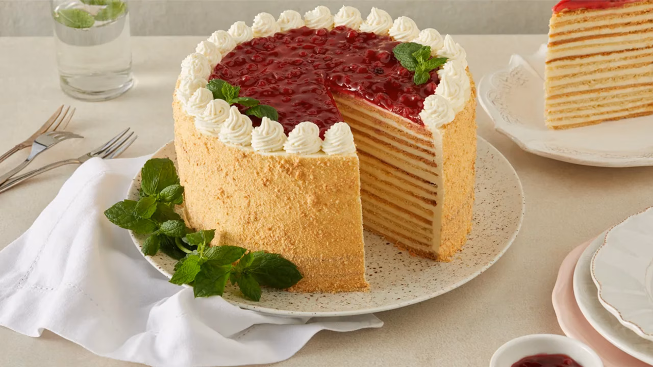 Tort marcinek z konfiturą żurawinową