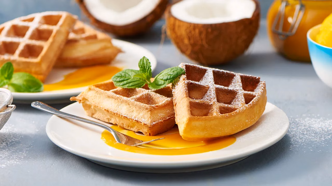 Kokosowe gofry z sosem mango