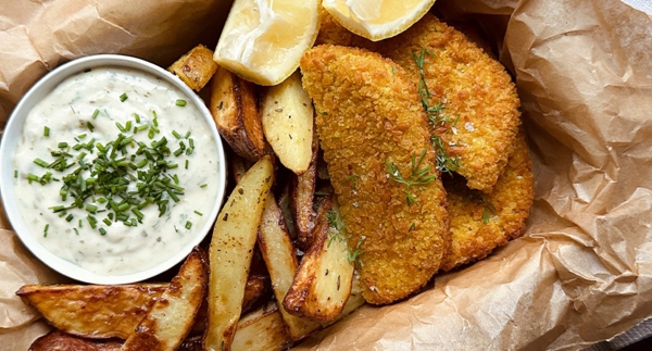 Vegansk fish’n’chips med tatarsauce Vegansk fish’n’chips med tatarsauce